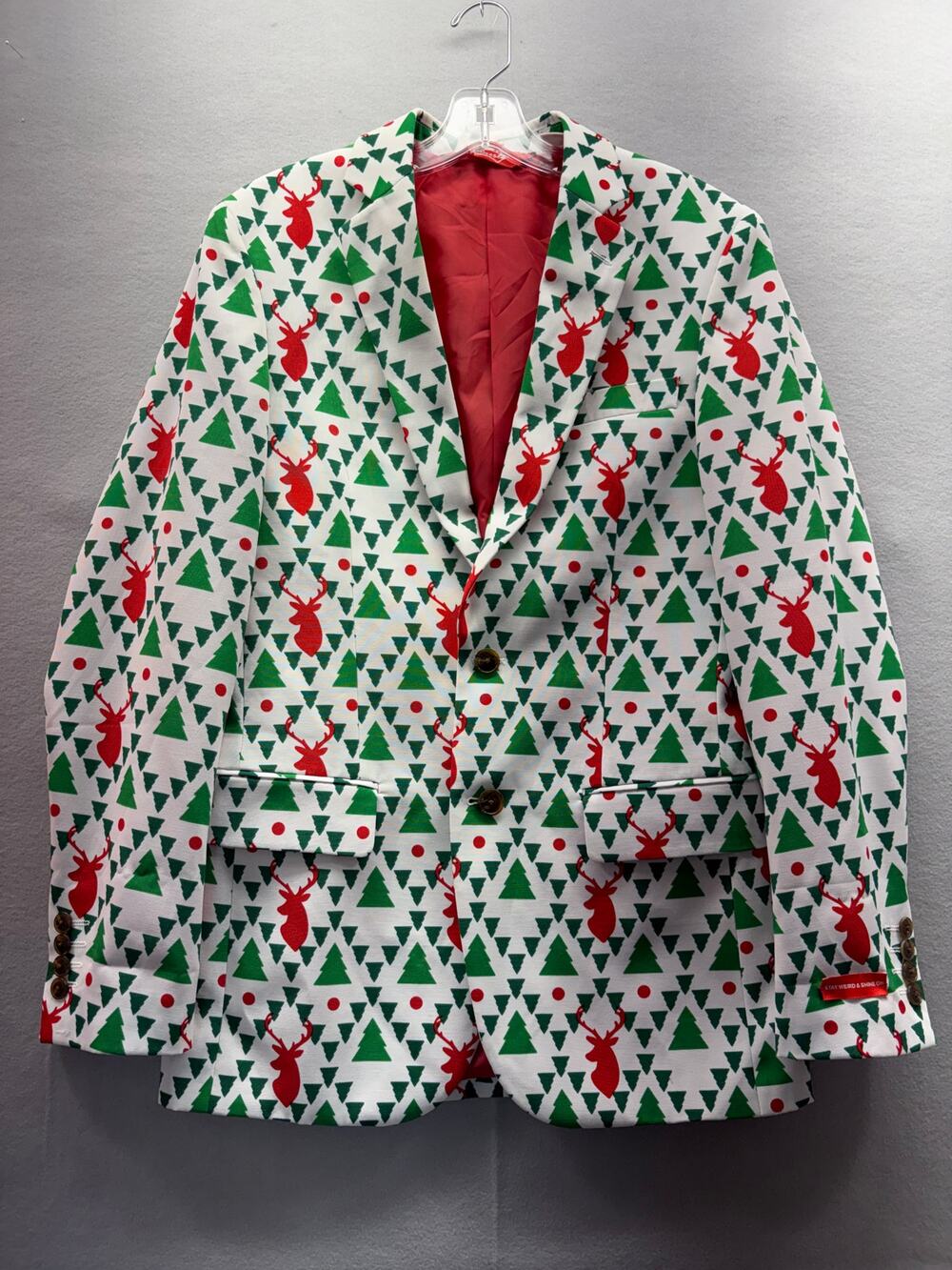 Shinesty Men's Ugly Christmas Blazer Jacket Reindeer Tree Holiday Party Sz 36